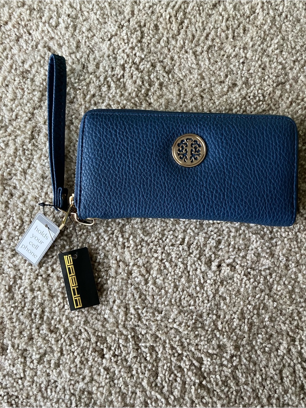 Navy Wristlet Wallet with Gold Accent